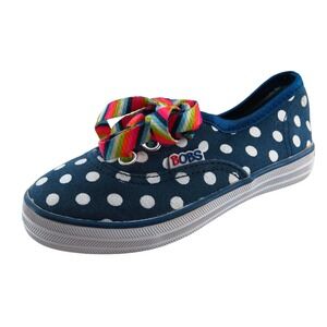 Bobs Toddler Girls Casual Shoes Size 8 Blue Fabric Lace Up Polka Dot Lightweight
